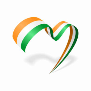 Ivorian flag heart-shaped wavy ribbon. Vector illustration. Free offer